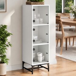 White Highboard Cabinet with Glass Doors 35x37x120cm