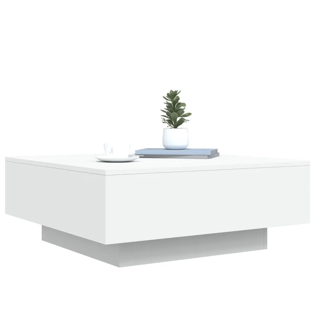 Coffee Table with RGB LED Lights Engineered Wood 80 x 80 x 31 cm White