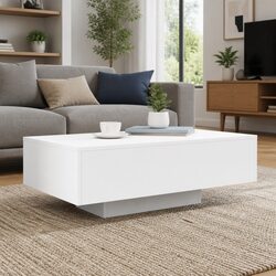 RGB LED White Coffee Table with Engineered Wood Design