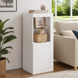 White Engineered Wood Sideboard Cabinet with LED Lights
