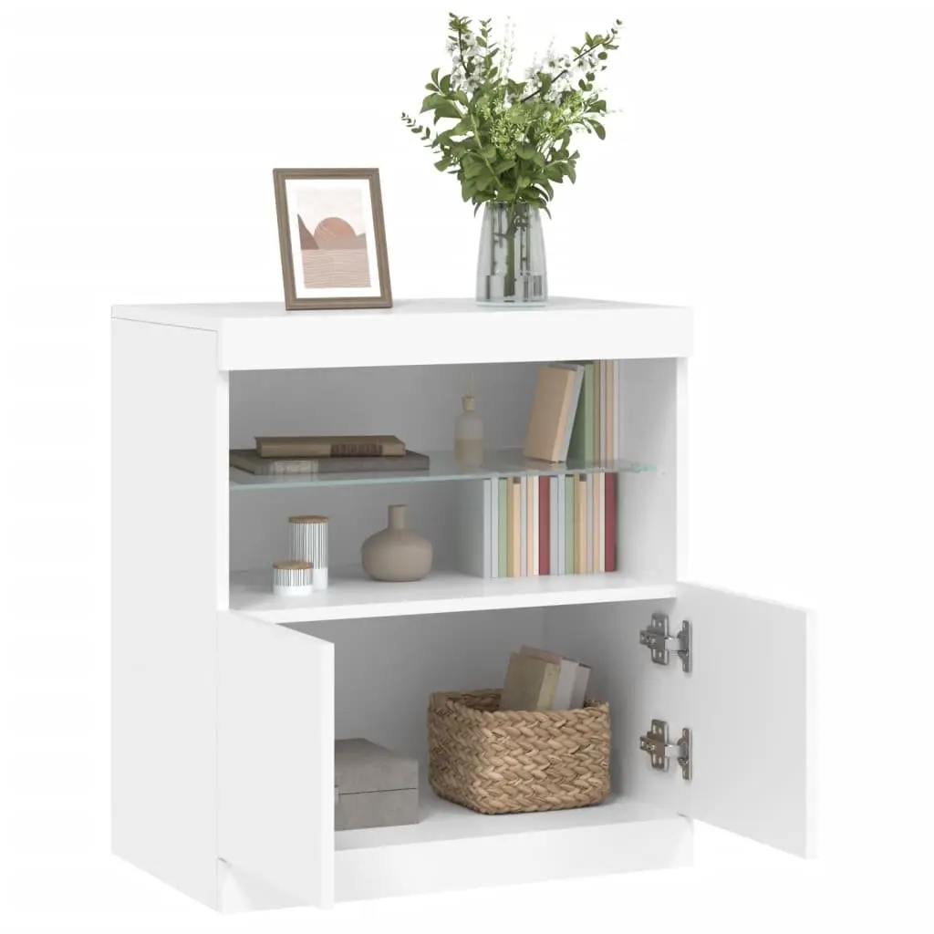 Sideboard Cabinet with RGB LED Lights Modern Storage White 60W x 37D x 67H cm