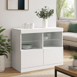 White RGB LED Light Sideboard Cabinet for Storage