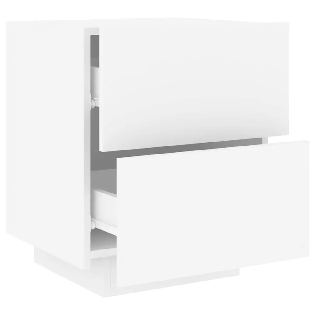 White Nightstand with RGB LED Lighting Two Drawer Storage Engineered Wood