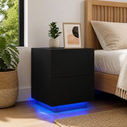 Black Bedside Cabinet with RGB LED Lights and Storage