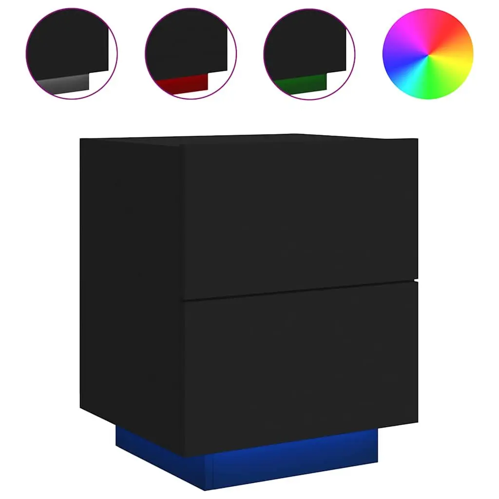 Bedside Cabinet with RGB LED Lights Storage Black 2 Drawers