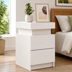 RGB LED Bedside Cabinet 2pcs 35x39x55cm White Storage