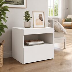 Engineered Wood Bedside Cabinet with RGB LED Lights, White