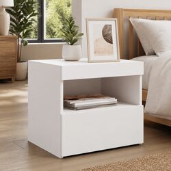 White Bedside Table Set with Adjustable RGB LED Lighting