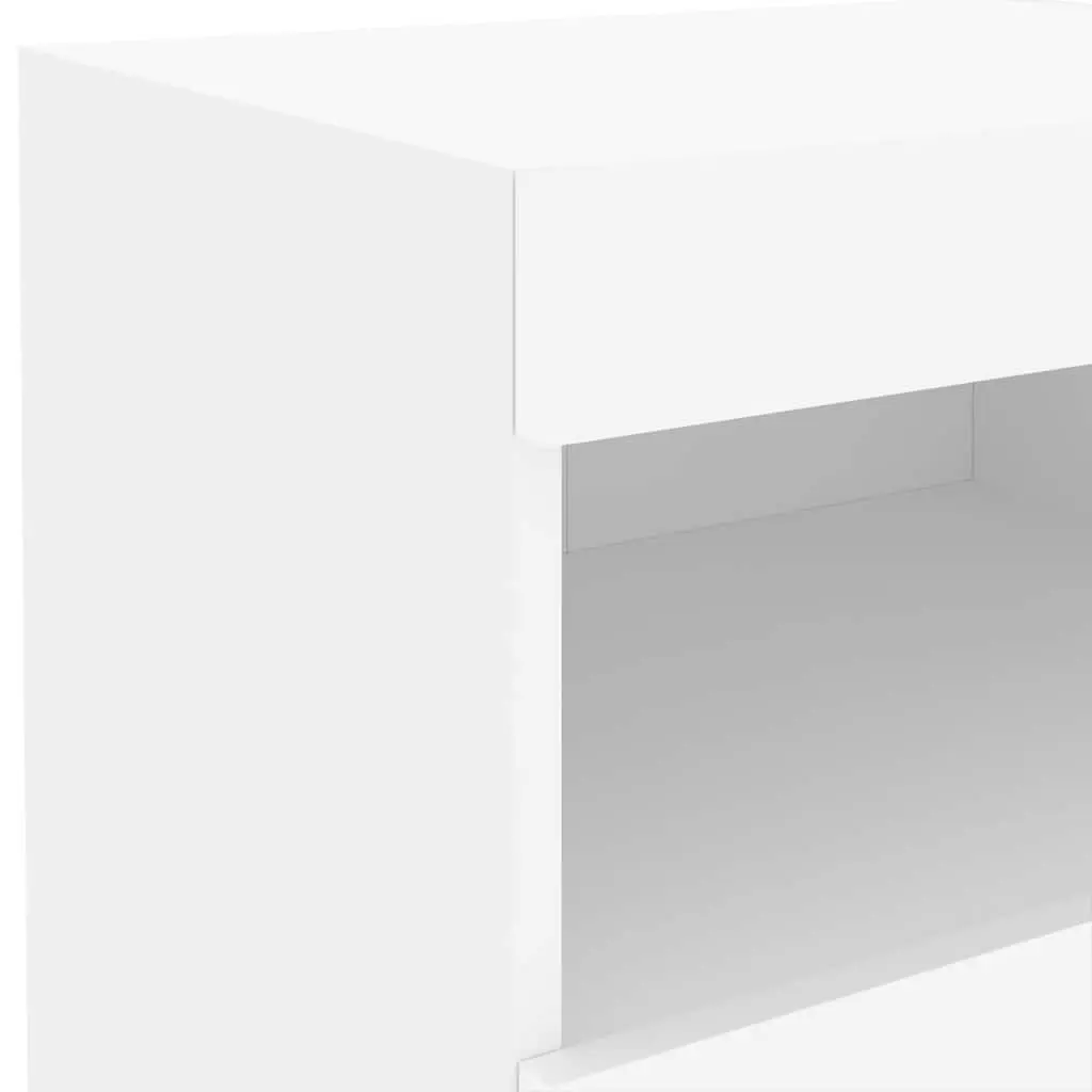Bedside Table with LED Lights Modern Storage Cabinet 50W x 40D x 45H cm White 2 Piece