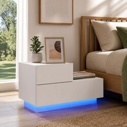 RGB LED Lighting Bedside Cabinet White 70x36x40.5cm