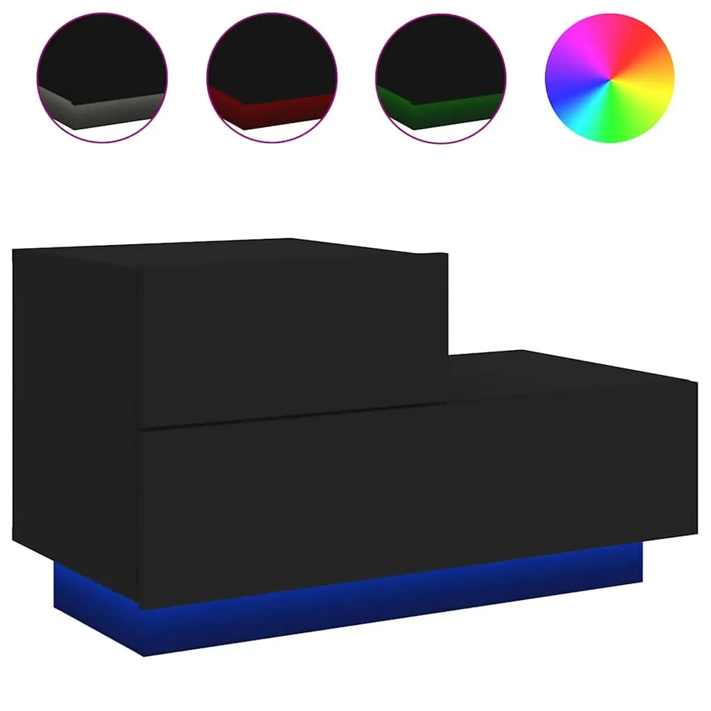 Bedside Cabinet with RGB LED Lights Storage Table Black 70x36x40.5cm