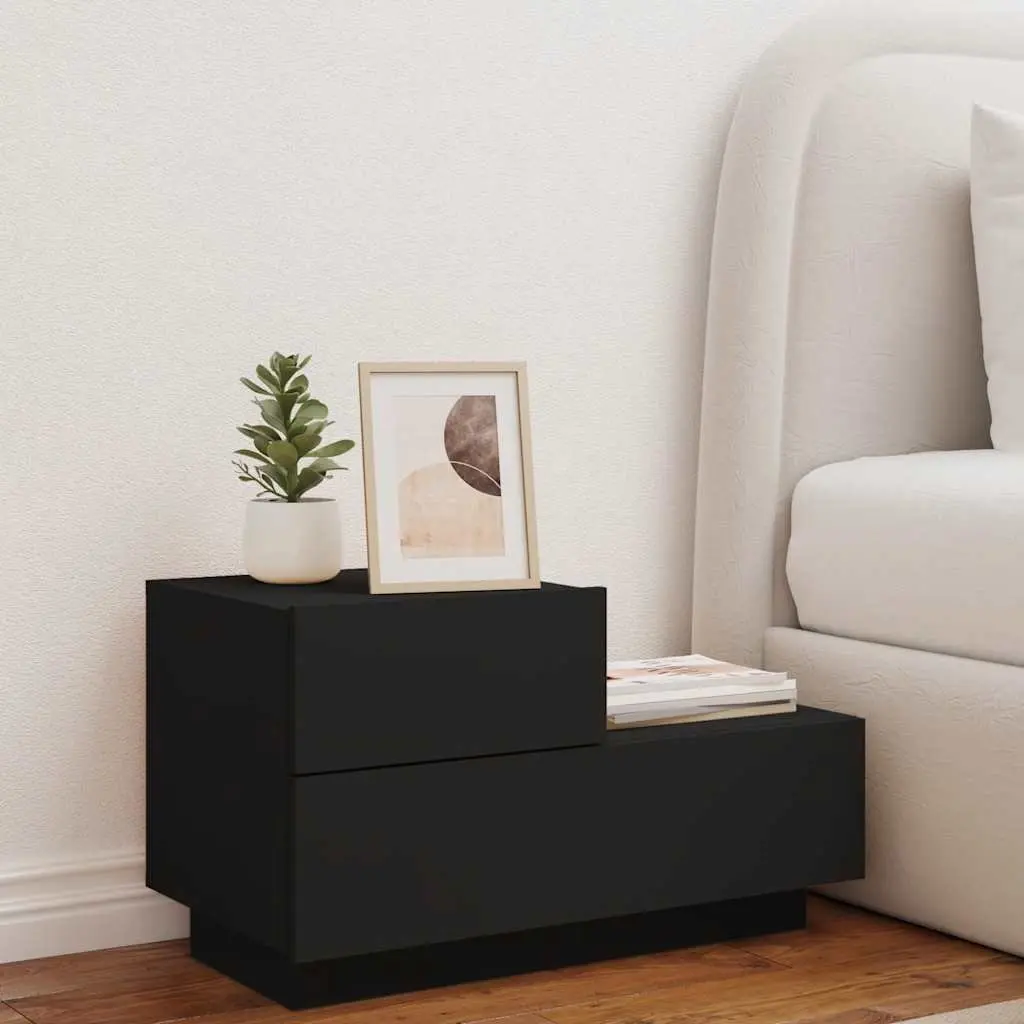 Bedside Cabinet with RGB LED Lights Storage Table Black 70x36x40.5cm
