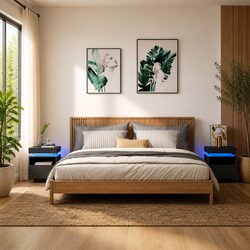 Technical Bedside Cabinets with RGB LED Lights, 2 Units