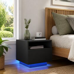 RGB LED Bedside Cabinet Nightstand 40x39x37cm in Black