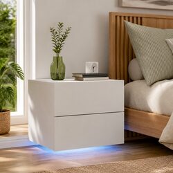 White Wall-mounted Bedside Cabinet with RGB LED Lighting