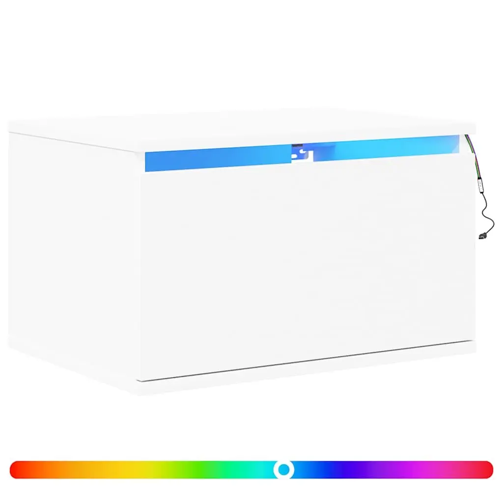 Wall-mounted Bedside Cabinet with RGB LED Lights Storage White
