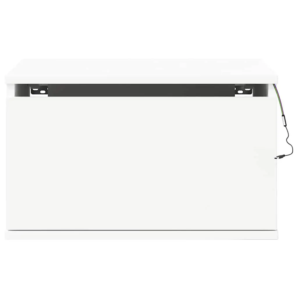 Wall-mounted Bedside Cabinet with RGB LED Lights Storage White