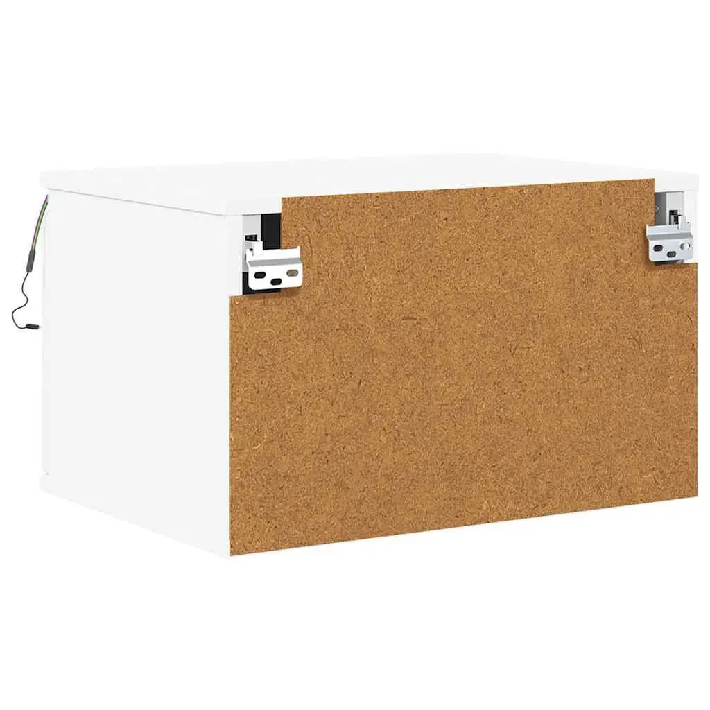 Wall-mounted Bedside Cabinet with RGB LED Lights Storage White