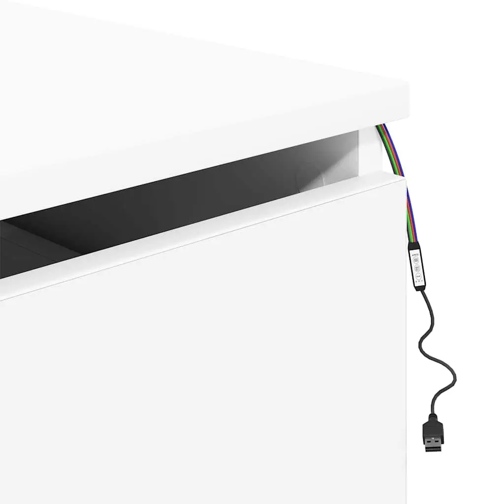 Wall-mounted Bedside Cabinet with RGB LED Lights Storage White