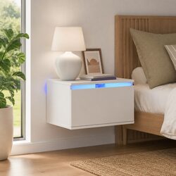 Wall-Mounted Bedside Cabinet with RGB LED Lights