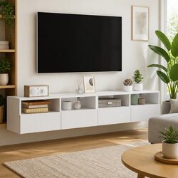 2pcs White Wall-Mounted TV Cabinets - Floating Storage Units