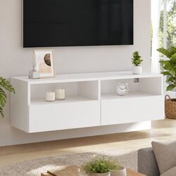 Wall-Mounted White TV Cabinet with Storage Solutions