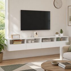 2pcs White Wall-Mounted TV Cabinets for Media Storage