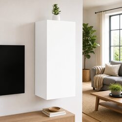 Wall-Mounted White Media Unit with Engineered Wood Construction