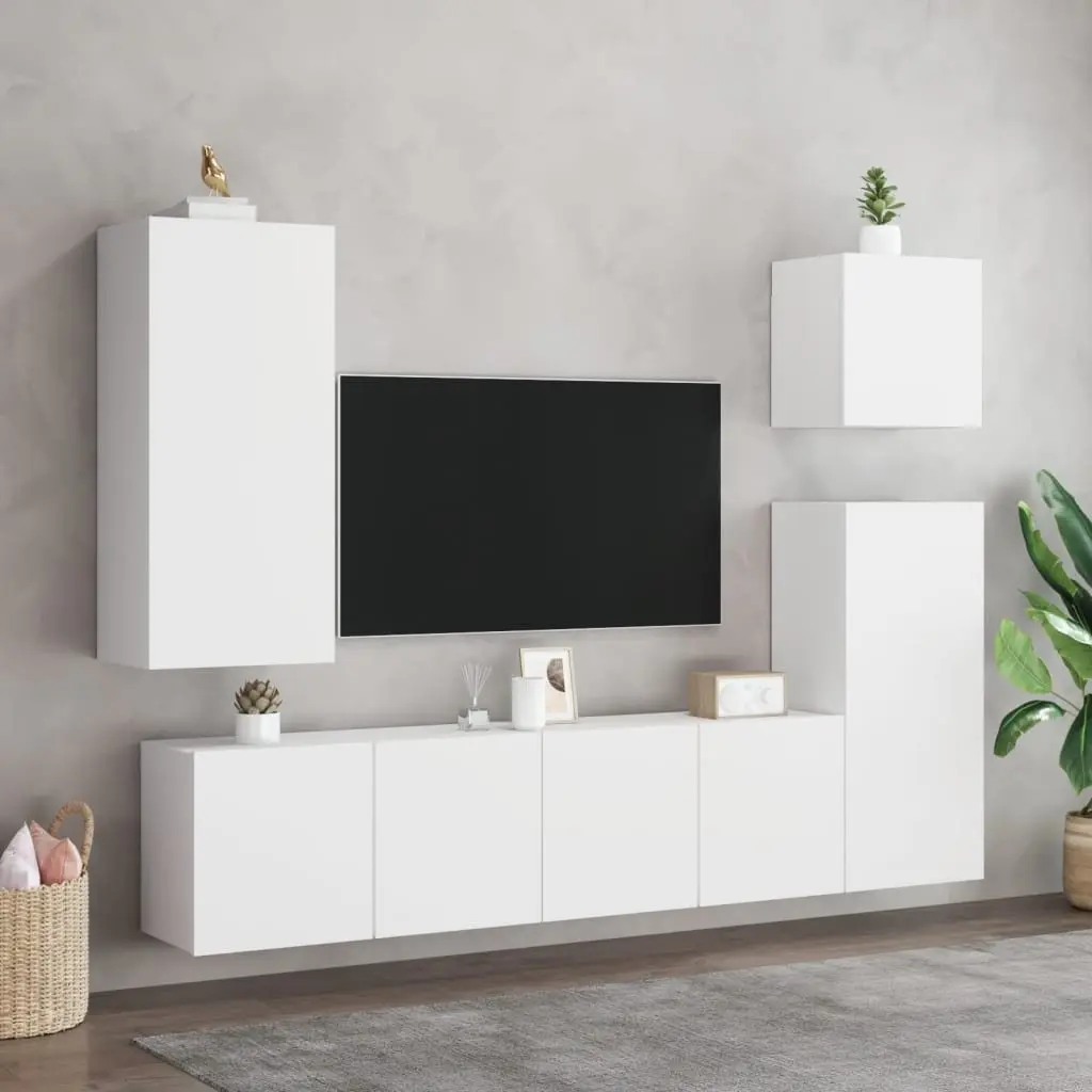 TV Wall Cabinet Floating Media Unit Wall-Mounted Storage White 40.5W x 30D x 90H cm