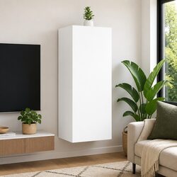 White Wall-Mounted TV Cabinet with Storage Compartments