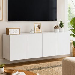 2 pcs Wall-mounted TV Cabinets White Media Storage Units