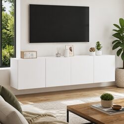 2-Piece White Wall-Mounted TV Cabinets - 80x30x41cm