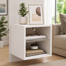Functional White TV Wall Cabinet with RGB LED Lighting