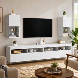 RGB LED Wall-Mounted TV Cabinets - White Media Storage, Set of 2