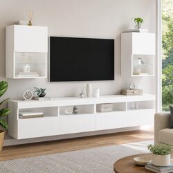 RGB LED Wall-Mounted TV Cabinet in White