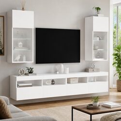 RGB LED Light TV Cabinets - Wall-Mounted White Storage Units
