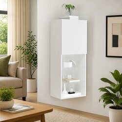 Wall-Mounted TV Cabinet in White with RGB LED Lights