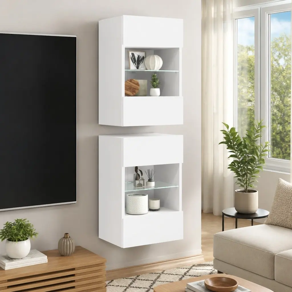 Wall Cabinets with RGB LED Lights 40x30x60.5 cm White 2 pcs