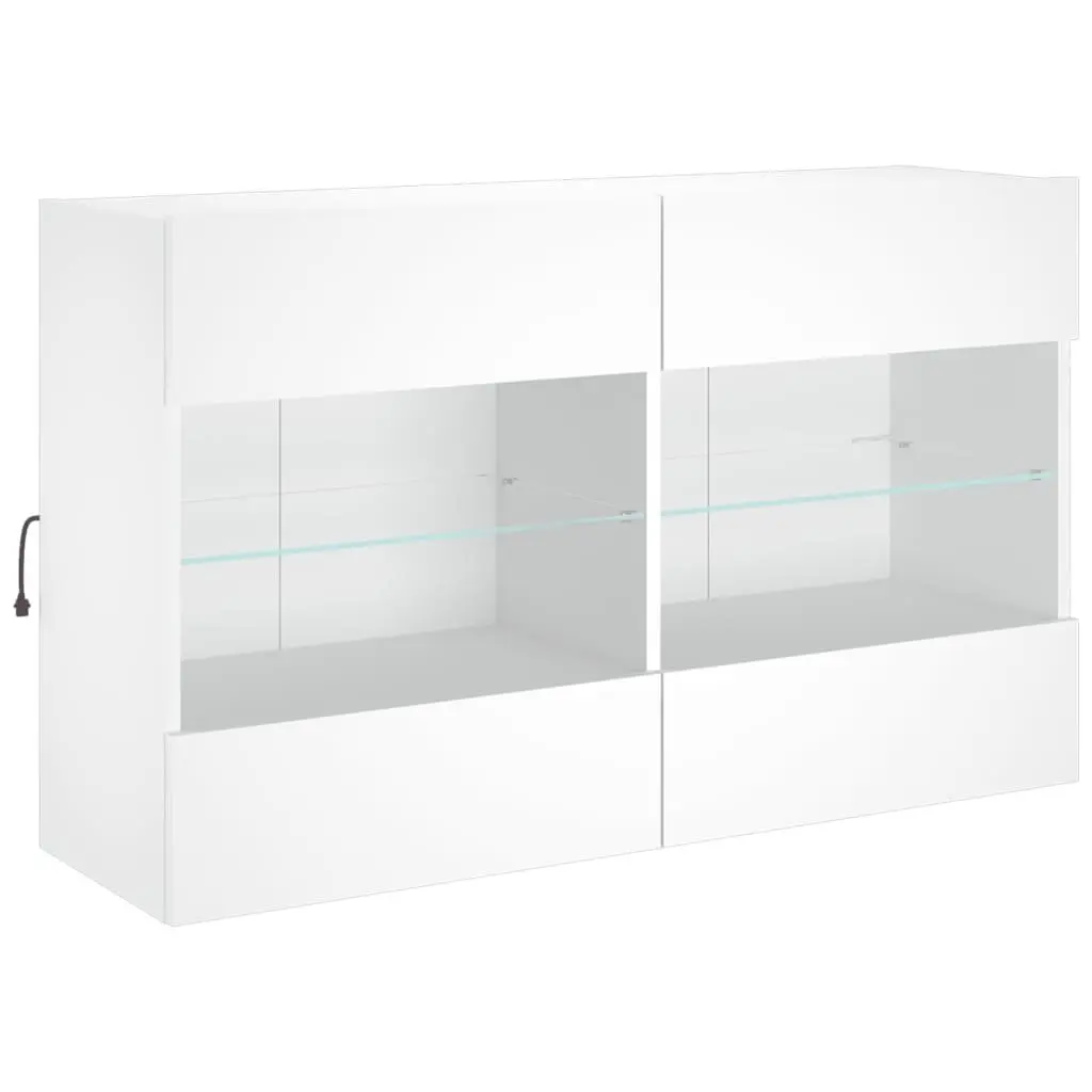 TV Wall Cabinet with RGB LED Lights Floating Shelves White 98.5 x 30 x 60.5 cm