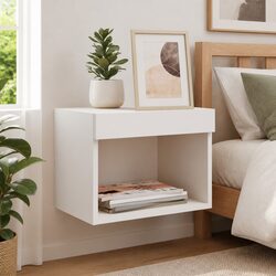 RGB LED Wall-Mounted Bedside Cabinet in White