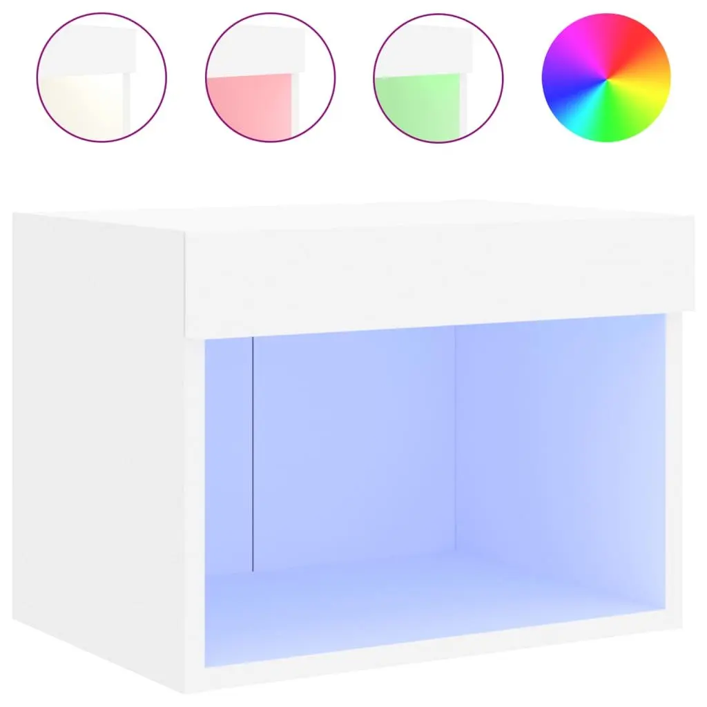 Wall-mounted Cabinet for Bedside Storage with RGB LED Lighting in White