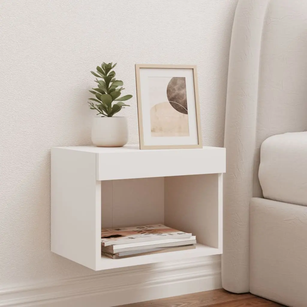 Wall-mounted Cabinet for Bedside Storage with RGB LED Lighting in White