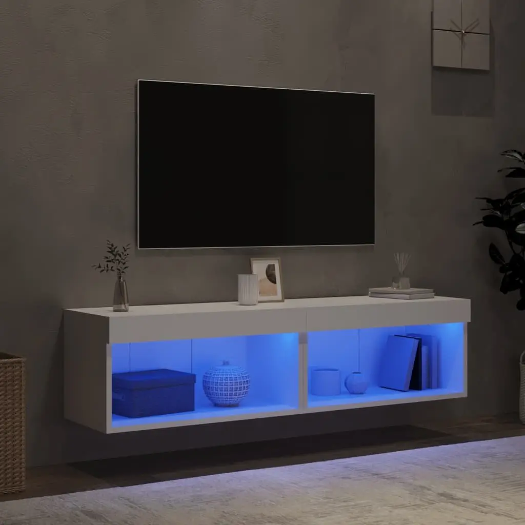 TV Cabinets Wall-Mounted with RGB LED Lights White 60x30x30cm Set
