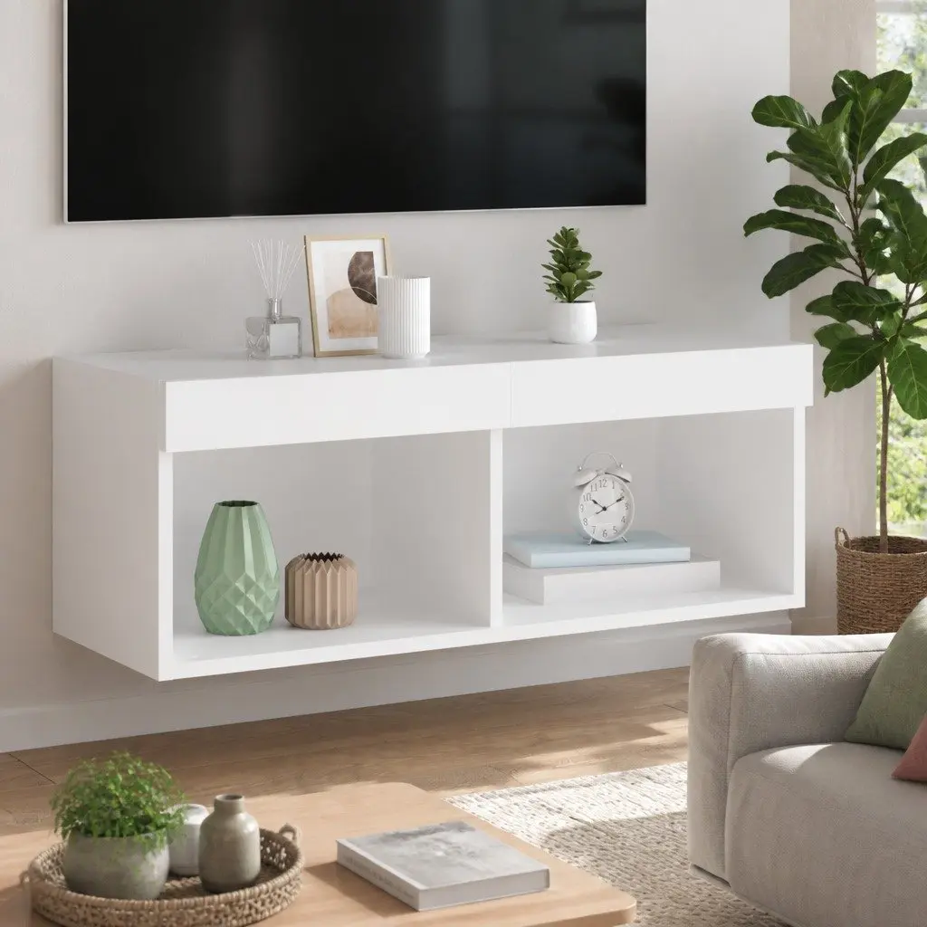 TV Cabinet Wall-Mounted with RGB LED Lights White 80x30x30cm