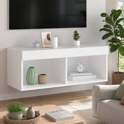 White Wall-Mounted TV Cabinet with Integrated RGB LED Lights