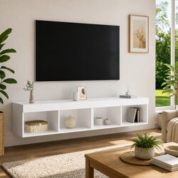 TV Cabinet Set with RGB LED Lights, Wall-Mounted White