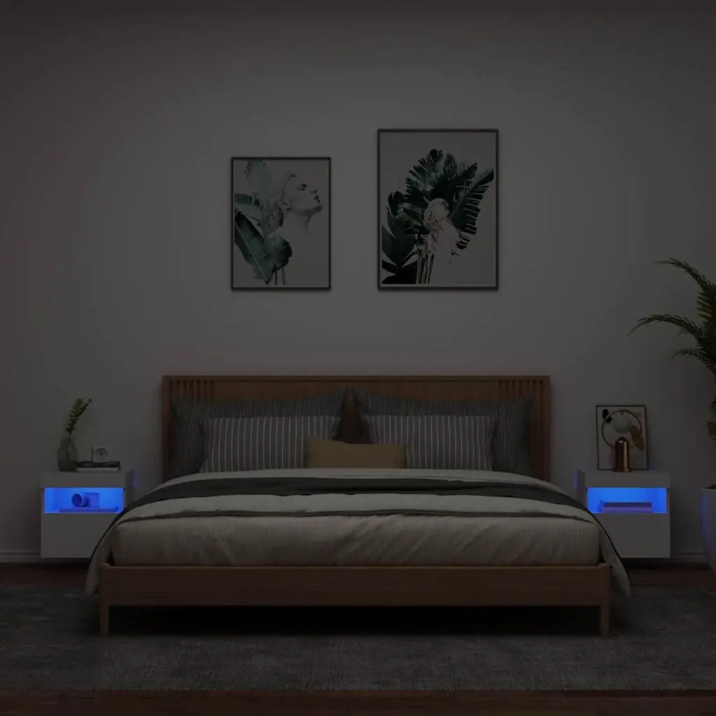 TV Wall Cabinets Floating Storage Unit with RGB LED Lights 2pc White