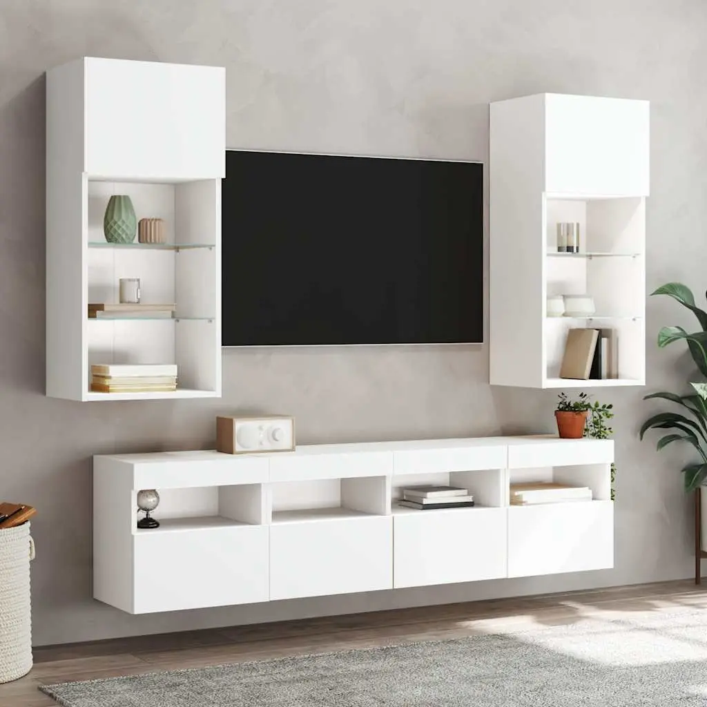 TV Wall Cabinets Floating Storage Unit with RGB LED Lights 2pc White