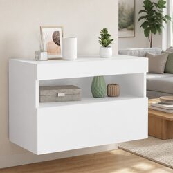 Wall-Mounted TV Cabinet in White with LED Lighting
