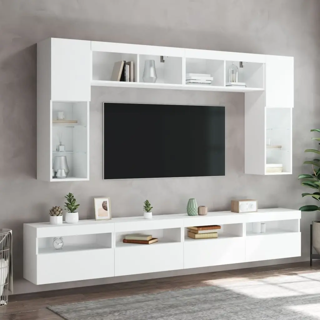 TV Wall Cabinet Floating Media Unit White 60x30x40 cm RGB LED Lights